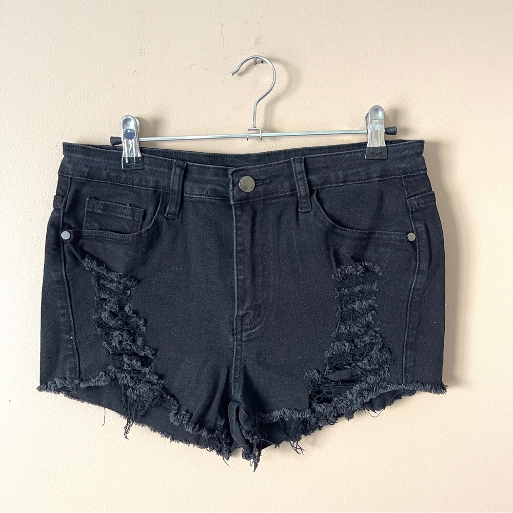 SHEIN | Black Cut-off Distressed High Rise Denim Shorts Sz M